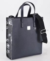 Black Visetos Canvas Camo Floral Sides. Navy Blue Textured Leather. Double Handles with a 6