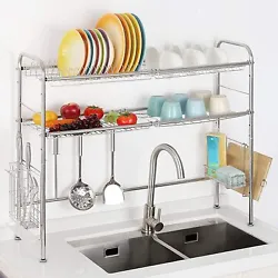 Kitchen dish rack 2-layer drain rack adjustable height non-slip cutlery rack. High quality 2 tier stainless steel dish...