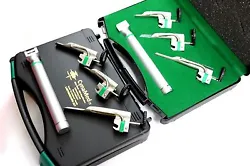 PREMIUM LARYNGOSCOPE MILLER SET WITH 3 BLADES WITH MAGNIFYING 3X LENS 1 HANDLES AND A BEAUTIFUL CASE. 1 EACH FIBER...