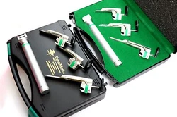 PREMIUM LARYNGOSCOPE MILLER SET WITH 3 BLADES WITH MAGNIFYING 3X LENS 1 HANDLES AND A BEAUTIFUL CASE. 1 EACH FIBER...