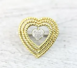 AMAZING DESIGNER SIGNED TIFFANY & CO SOLID 18K GOLD HEART BROOCH PIN. TRIPLE LAYER TWISTED HEART SHAPE WITH MOVING...