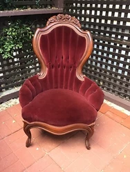 Vintage Victorian Style Rose Carved Fireside Lounge Chair Ladies Red.