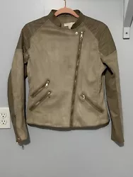 H&M MOTORCYCLE MOTO JACKET Size 8 Small Brown Beige Ribbed texture#105