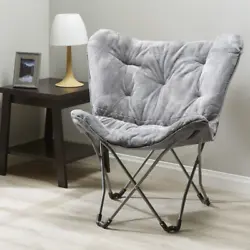 Lounging in style has never been easier with the Mainstays Folding Butterfly Chair in Gray Faux Fur. Decked out in...