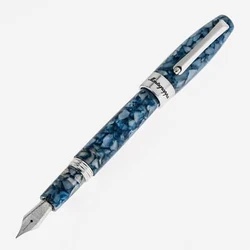 Montegrappa Fortuna Mosaico: Marrakesh Resin Fountain Pen is Blue with Silver trim. The Nib is Fine (F) and made out of...