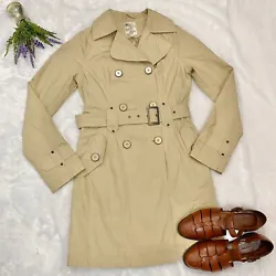 Tulle Double Breasted Classic Trench Coat NEW Sz Small Belted Waist Lightweight. Tile khaki trench coat. Double...