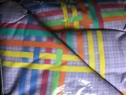 5/8” stripes are yellow, orange, green, red and blue.