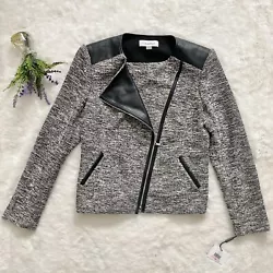 Calvin Klein Marled Knit Asymmetric Zip Jacket NEW Size 10 Black & white Moto. Brand new! Calvin Klein asymmetric zip...