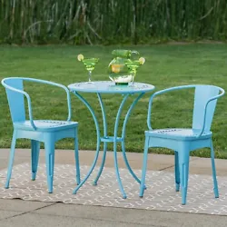 Material: Iron. Includes: Two (2) Chairs, and One (1) Table. Cheerful and lighthearted in its whimsical styling this...