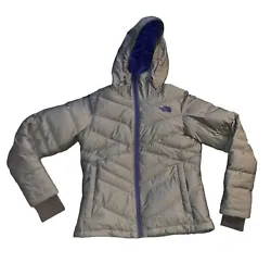 Womens The North Face Gray Blue 550-Down Winter Jacket Hooded Size Medium.