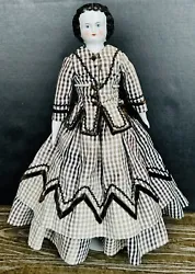 Antique 1860s German Kister China Head Doll High Brow in antique dress - 15”. Please see all of the pictures, they...