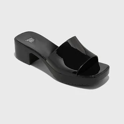 •2in block-heel sandals •Single band upper •Plastic construction •Square open-toe and open-back design...