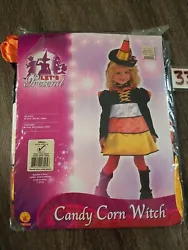 in package Child Candy Corn Witch Halloween costume.  This was tried on in store and not folded correctly when put back...