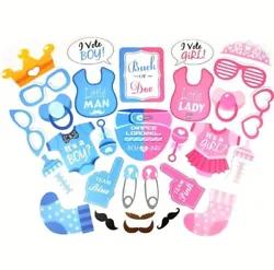 Photo Accessories Gender Reveal, Baby Shower Party 30 Pieces.Blue and Pink.
