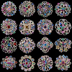 16pc/lot Mixed Golden Color Rhinestone Crystal Brooches Pins DIY Wedding Bouquet. Material: alloy + Rhinestone...