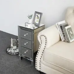 This unique mirrored nightstand or bedside table with three drawers is sure to add sparkle to your bedroom. The...