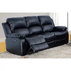 Faux Leather Black Reclining Sofa.