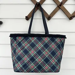 Talbots tartan plaid Quilted fringe tote Bag Leather Accents navy multicolor preppy. Great condition! Talbots navy...