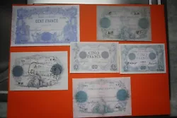 Reproduction de 6 billets France. copie recto verso taille identique au vrai billet.