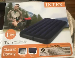Twin Size Inflatable Air Bed Mattress Intex Classic Downy Blue Pump Not Included. Condition is 