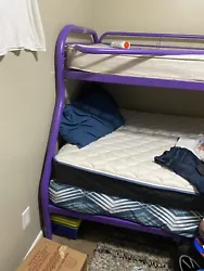 bunk beds twin over full with mattress. Purple metal!