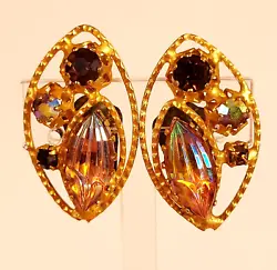 This is a Pair of Fabulous Austrian Crystal Earrings in Warm, Golden Colors.
