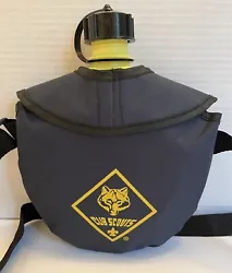 Official Cub Scouts, Blue & Yellow Canteen with canvas cover & adjustable shoulder strap. I believe this has a 1 quart...