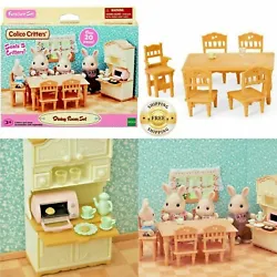 Furniture set with accessories: kitchen cabinet, tea set, toaster oven, dining table, chair, baby chair, etc. Babies...