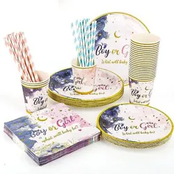 125 Pcs Gender Reveal Party Supplies | Baby Shower Party Decorations | Boy or Girl Gender Reveal Tableware Set | With...