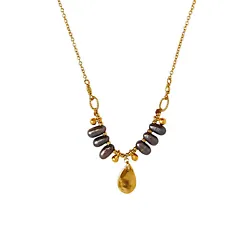 This Chan Luu Tiara Pearl Pendant Necklace in Peacock Grey and Gold features beautiful pearls, a teardrop dangle, tiny...