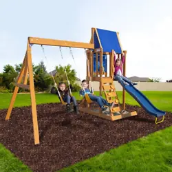 Watch as your kids imaginations soar as they explore and play on the North Peak Wooden Swing Set by Sportspower! With...