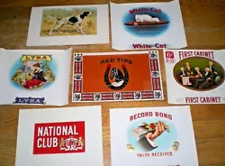 Lot of 7 different old cigar box labels; unused.
