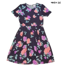 NWT LuLaRoe Amelia 2xl purple & coral floral black background.