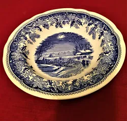Blue and White winter scene, Holly Pine Rim Scallop shaped. Highest quality earthenware. Microwave and Dishwasher safe....