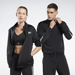 Whether youre warming up, cooling down or just running errands, this Reebok track jacket is ready to go when you are....