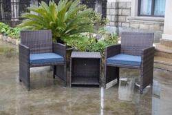 3 pieces Rattan Wicker Set Lawn Chairs Table Poolside Balcony Garden Outdoor Furniture Dark Blue. 【All-Weather Design...