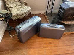 Vintage American Tourister hard shell luggage TIARA 2 Piece Suitcase SET Blue. Bigger suitcase comes with a handle and...