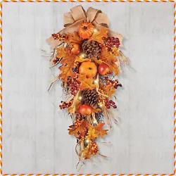 This beautiful swag is the perfect way to add color and light to your home. It features fall leaves, corn husks,...