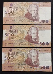 3 billets de 500 Escudos signature différente