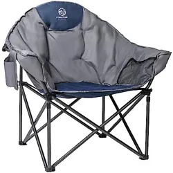 Oversized Padded Camping Chair Round Moon Saucer Folding Chair Outdoor Club Chair with Cup Holder,Blue&Navy&Grey. SMALL...