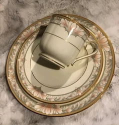 Each set includes = (1 cup,1plate 8 1/4”,1 plate 6.5”) Noritake Barrymore Fine Bone China, 3 Piece,(4 sets...
