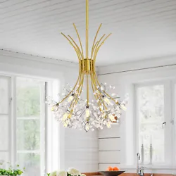 【LUXURIOUS DESIGN】This gold firework chandelier merges with gold bedazzled stems branching into a bunch of crystal...