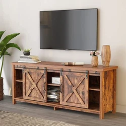 📺【Farmhouse Style TV Stand】: Rustic barn doors and modern farmhouse vibe add character to the TV stand....