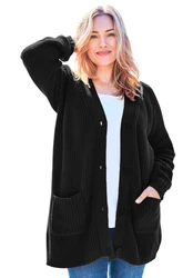 A lovely layer, this knit cardigan sweater has an open button front so you can throw it on over just about anything....