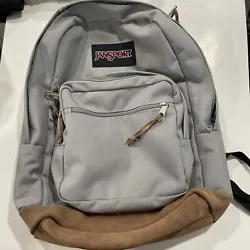 JanSport originals Backpack Brown Suede Leather Bottom School Travel Grey EUC.