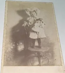 Standing on Chair! Splendid Portrait of Adorable Child with Lovely Toy Doll! UP FOR SALE.