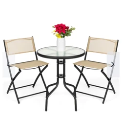TEMPERED GLASS TABLETOP: Round table is durably made with 4 sturdy legs and a textured, tempered glass top that resists...