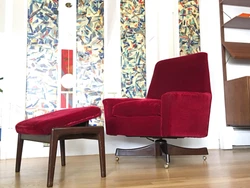 The chair swivels easily and reclines and the ottoman tilts – very comfortable! There are small areas of wear on the...