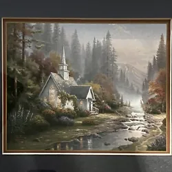 Beautiful forest scene, original lithograph print from Thomas Kinkade, signed, matted, and framed in a beautiful,...