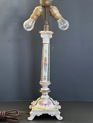 Vintage Antique Dresden Germany Carl Theime Lamp Handpainted Pillar Roses Bow. Fantastic and almost impossible to come...